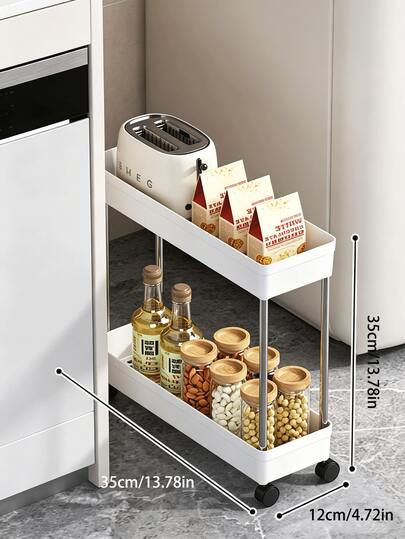 Multi-Functional White Sliding Storage Rack, Floor-Standing Storage Rack, Multi-Layer Black & White Mobile Storage Cart, Mobile Storage Rack, Storage Rack, Kitchen Storage Rack, Entrance Furniture With Wheels, Outdoor Mobile Storage Cart