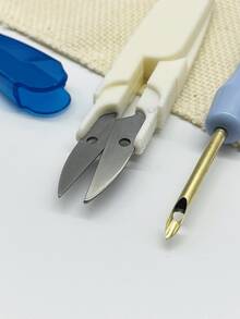 4-Piece Beginner Punch Needle Embroidery Tool Set, Complete DIY Handmade Tool Kit With Embroidery Fabric, Hoop, Punch Needle And Safety Scissors, Essential Home DIY Stress Relief Tool Set For Family Crafts, Holiday Decorations And Small Creative Projects - Set - View 4