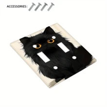 1个单联/双联可爱卡通黑猫灯开关面板盖，装饰性塑料墙壁开关插座盖，适用于电气、厨房、家居、办公室装饰，无需用电 - 多色 - 查看 9