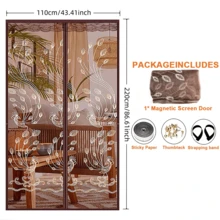 Magnetic Screen Door, Magnetic Closure Mosquito Net Door, Self-Closing Mosquito Net Curtain, Peacock Embroidered Breathable Mesh Curtain, No Drilling Installation, Durable And Easy To Maintain, With Wider Hook And Loop And Nails - Multicolor - View 10