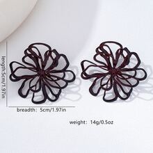 一对花朵造型波西米亚风镂空3D超大耳环，酒红色金属材质，适合日常佩戴、派对、音乐节、街头风、海滩度假、比基尼等场合，优雅精致，尽显女性魅力。 - 花 - 查看 4