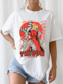 Trigun Vash Tshirt, Funny Anime Manga Graphic, Retro - White - View 1