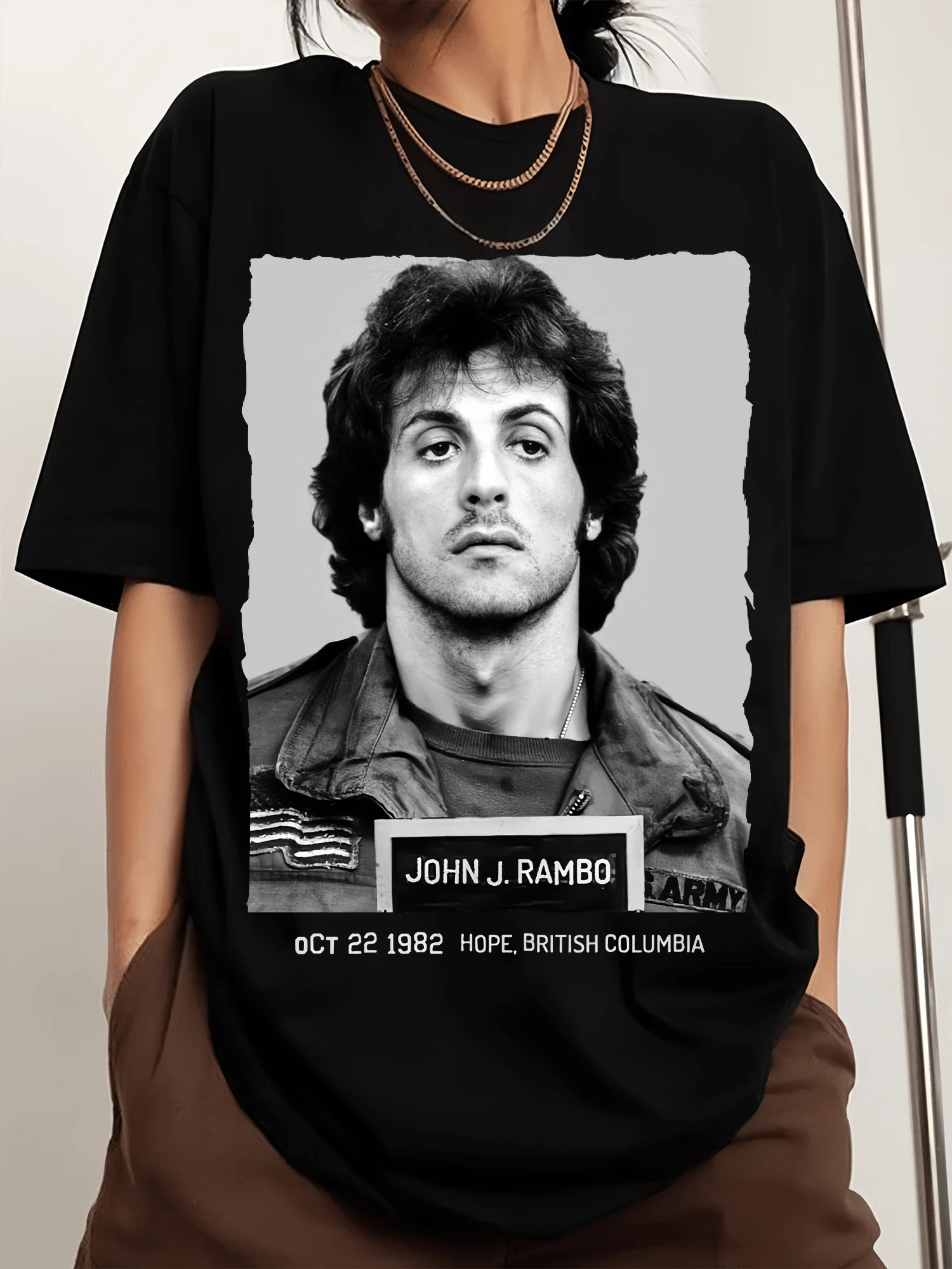 John Rambo-Inspired Printed Men's Sports T-Shirt With Crew Neck And Short Sleeves - Black - View 1
