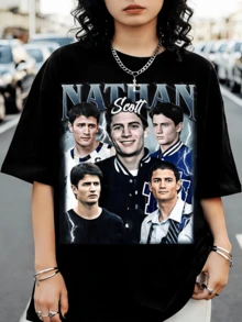 Nathan Scott One Tree Hill T-Shirt – James Lafferty Graphic Basketball Star T-Shirt – Teen Drama Series Merchandise – Fan Gift – FD T-Shirt - Black - View 1