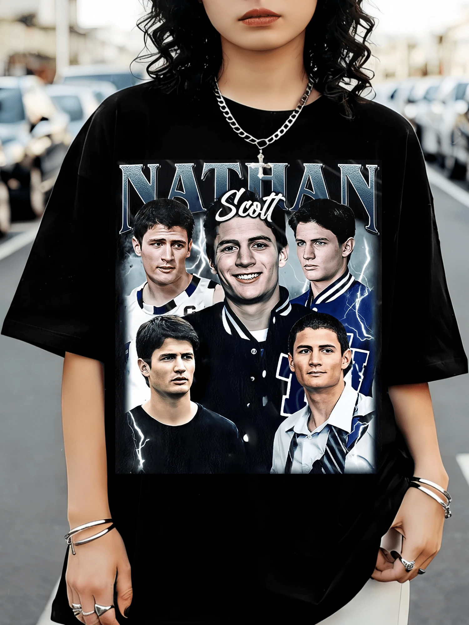 Nathan Scott One Tree Hill T-Shirt – James Lafferty Graphic Basketball Star T-Shirt – Teen Drama Series Merchandise – Fan Gift – FD T-Shirt - Black - View 1