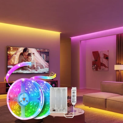 3 Adet AA Pille Çalışır (Piller Dahil Değildir) RGB LED Şerit Işıklar, 3 Tuşlu Hat Kontrolü, 20 Statik Renk, Yatak Odası, Parti, Kamp Dekorasyonu İçin Esnek Kendinden Yapışkanlı LED Işıklar