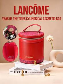 Lancôme Túi đựng mỹ phẩm hình trụ phiên bản giới hạn Lancome Năm con hổ, da đỏ, khóa kéo vàng, họa tiết da hổ, thiết kế thời trang, di động, phụ kiện trang điểm cao cấp phù hợp cho phụ nữ và thanh thiếu niên, có thể đựng mỹ phẩm và sản phẩm chăm sóc da, chế tác thủ công cao cấp của Pháp, bao bì quà tặng cao cấp, hình trụ, đựng đồ trang điểm thời trang và thiết thực, phù hợp cho túi xách, phòng tập thể dục, du lịch, chất liệu bền và có thể tái sử dụng, lý tưởng làm quà tặng sinh nhật, Giáng sinh, Ngày Valentine. - Đỏ - Xem 2