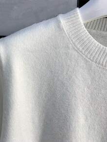 Men's Casual Versatile Solid Color Short Sleeve Knit Top, Suitable For Daily Wear And Commuting - White - View 7