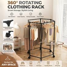 Elegant 360° Rotating Rolling Clothes Rack, Minimalist Home Wardrobe Organizer - Black - View 2