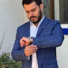 Men's Slim Fit Polyviscose Suit For Weddings - 海軍象棋 - 查看 1