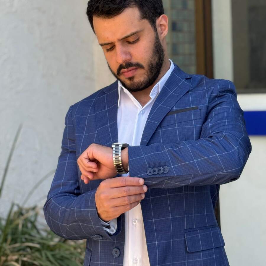 Men's Slim Fit Polyviscose Suit For Weddings - 海軍象棋 - 查看 1