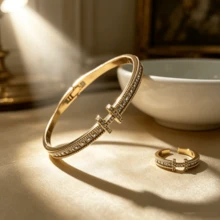 Bộ vòng tay và nhẫn hình chữ T kiểu Âu Mỹ, đính đá Cubic Zirconia - Thiết kế hình học tối giản, nhẫn có thể điều chỉnh kích thước, trang sức thời trang hàng ngày dành cho nữ, thể hiện hoàn hảo vẻ thanh lịch và quyến rũ trong các bữa tiệc, lựa chọn quà tặng hoàn hảo. - nhẫn - Xem 8