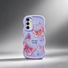 1pc Colorful Butterfly Cute Multicolor Floral Pattern Retro Splash Ink Creative Fashion European And American Girly Flesh Tone, Macaron Color Full Coverage Anti-Drop Wavy Cream Style Phone Case, [International Version Not Domestic Version] Compatible With Android//Galaxy/A/S/FE/Plus/Ultra///Pro/Note/Poco/X///Hot/Play/Spark/Pop/Smart//Reno//Honor//E/G/ Phones - Multicolor - View 5