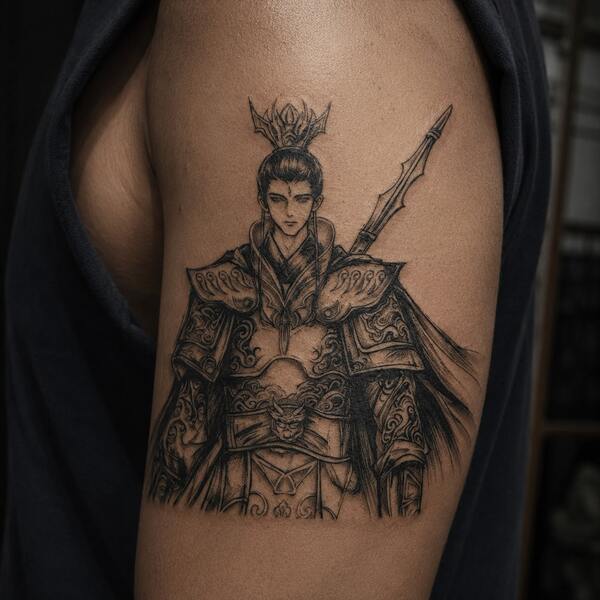 1 pieza Tatuaje temporal impermeable y a prueba de manchas, diseño de tatuaje falso de PVC de Erlang Shen, apto para uso diario