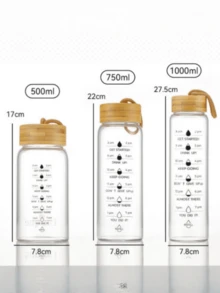 1 Stück Ins-Stil abgestufter Glasbecher, tragbarer Becher aus hochwertigem Borosilikatglas mit Holzmaserungs-Deckel, transparenter minimalistischer Wasserbecher für Frauen, Büroangestellte, Büronutzung - Verschiedenfarbig - Übersicht 3
