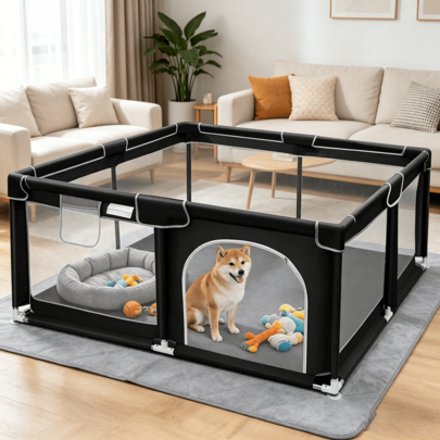 Dog Playpen With Gate, Pet Fence,Pet Play Pen With Doors For Puppies And Cats, Durable Pet Fence With High-Strength Nylon Mesh, Washable, Indoor & Outdoor Pet Exercise Pen With Door,Easy Assembly