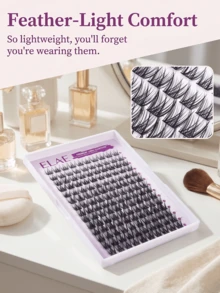 ELAE Premium Individual Lash Clusters, DIY Eyelash Extensions At Home, 3D Fluffy Volume Fox Eye Cat Eye Faux Mink Fake Lashes, D Curl 8-14mm Mixed Length, Soft Band, Reusable Dramatic Salon Quality - Tóc bồng bềnh (8-14mm) - Xem 7