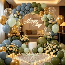 60 de baloane gri, verzi, albastre și aurii, include confetti auriu de 30 cm, potrivite pentru nunți, zile de naștere, petreceri burlăcițe, botezuri pentru bebeluși, petreceri în grădină și multe altele - Vizualizare 2