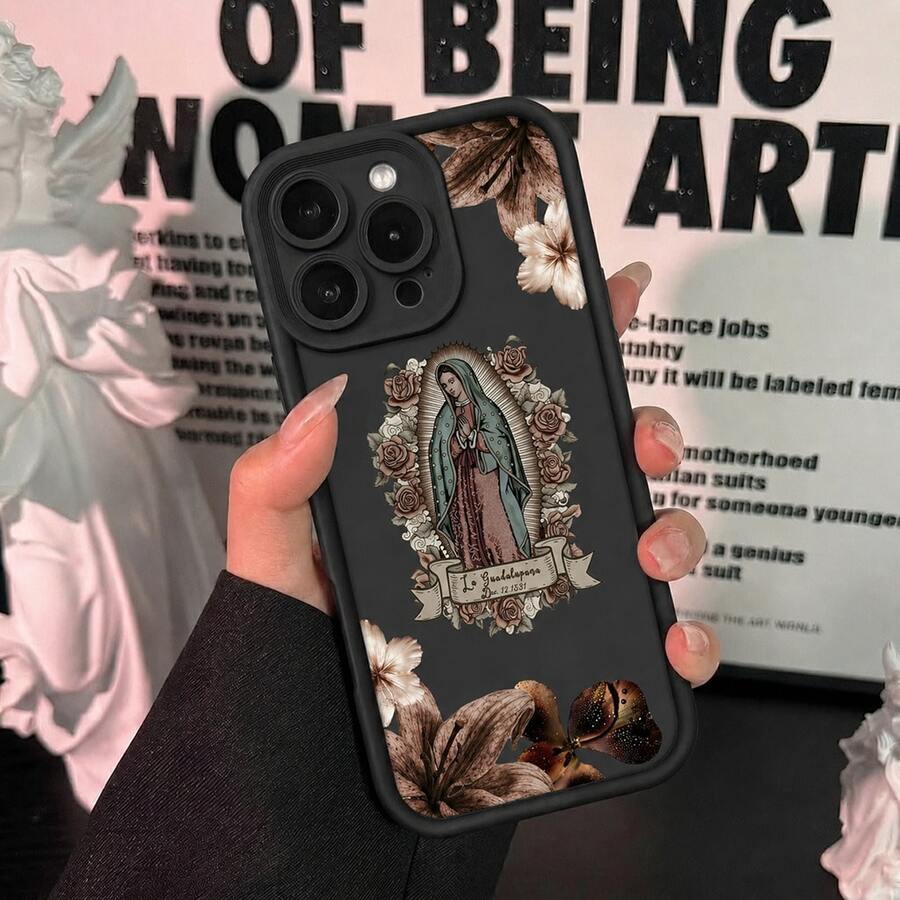 Capinha de Celular Nossa Senhora de Guadalupe com Flores, Preto Fosco Anti-Impacto, Estiloólico Vintage para Phone 17 16 15 14 13 12 11 X XR XS Pro S25 S24 S23 S22 S21 S20 A01 A02 A03 A04 A05 A06 A07 A10 A11 A12 A13 A14 A15 A16 A17 A20 A21 A22 A23 A24 A25 A30 A31 A32 A33 A34 A35 A36 A50 A51 A52 A53 A54 A55 A56 A71 A72 A73 capinha a15 capinha a56 capinha phone 15 promax capinha phone 17 pro capinha phone 16 promax capinha a56 capinha phone 13 pro brasil masculino