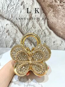 1个迷你女士奢华时尚蝴蝶手提包，镶钻手拿包，配链条肩带，可作手拿包使用，独特时尚，女士最佳链条迷你钱包之选 - 彩色 - 查看 10