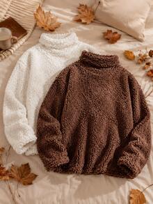 Set Of 2 Teddy Jackets, Plush Fashion, Blogger Style, Women's Blouse, Cold Weather, Winter, Party, Night - WHITE aND BROWN - View 4