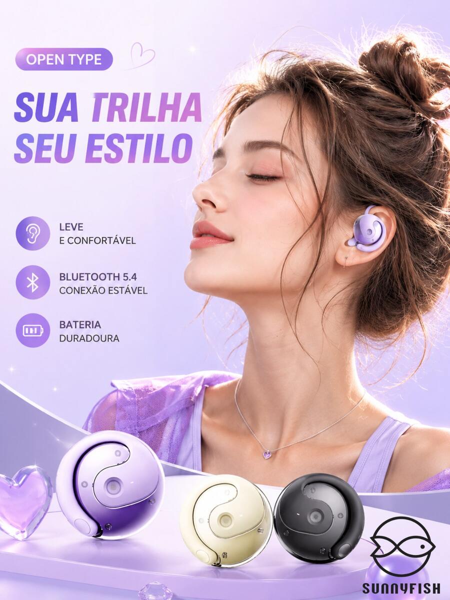 Fones Bluetooth Sem Fio com Fixação Firme na Orelha, Ergonômicos e Resistentes