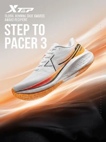 XTEP 5分钟速跑鞋 3 男士跑鞋，情侣款缓震运动鞋，跳绳鞋，经典白/亮橙/荧光橙 - 經典白/超級橙/新螢光橙 - 查看 2
