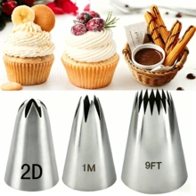 3pcs DIY Cream Cake Icing Pipe Nozzle Pastry Tips 2D Rose Cake Nozzle Open Star Cake Decoration Tool 1m 9FT, Cake Decoration Supplies Pipe Tips, Pipe Nozzle Decoration Tips, Baking Tools, Cream, Icing, Birthday Cake, Cake, DIY Art - Silver - View 1