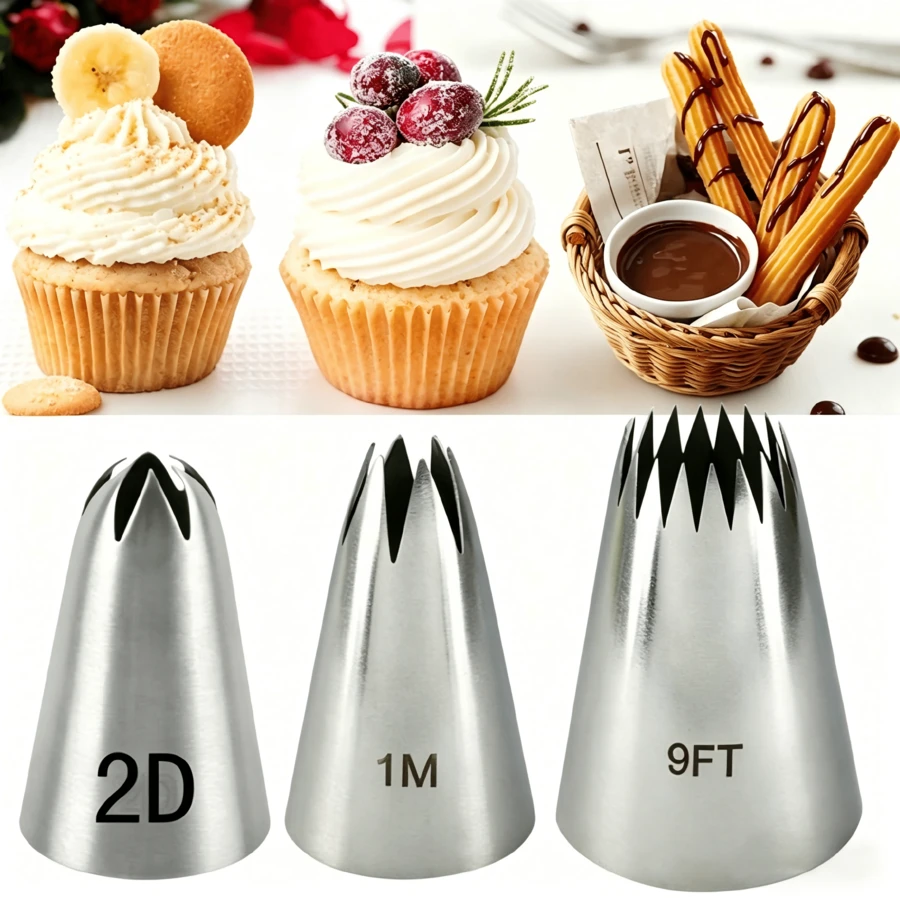 3pcs DIY Cream Cake Icing Pipe Nozzle Pastry Tips 2D Rose Cake Nozzle Open Star Cake Decoration Tool 1m 9FT, Cake Decoration Supplies Pipe Tips, Pipe Nozzle Decoration Tips, Baking Tools, Cream, Icing, Birthday Cake, Cake, DIY Art - Silver - View 1