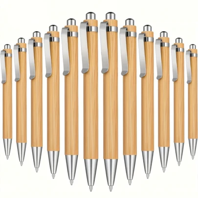 12pcs Bamboo Ballpoint Pen Set, Black Ink, Comfortable Grip, Quick-Drying, Smooth Writing, [2pcs Pens + 10pcs Refills] 0.5mm Fine Tip, Ideal For Note-Taking And Writing, Perfect For Office, Study, Birthday, Christmas, Halloween, Valentine's Day, New Year Gifts, Easter Gift!