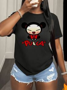 Smiling Cartoon Figure With A Cheerful Expression Conveying Youthful Energy And Tenderness, Highlighting Vibrant Colors And A Fun Style Ideal For A Modern Casual Look. Comfortable And Versatile T-Shirt Suitable For Everyday Wear And Informal Outings - 黑色 - 查看 8