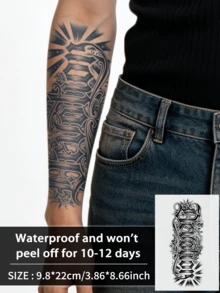 1Pc Tattoo Fake Gothic Temporary Tattoos Letter "Devotion" Semi Permanent Waterproof Sweatproof Last For 1-2 Weeks Realistic Herbal Juice Anti-Friction Non-Reflective Black For Woman And Men Tattoo Stickers For Arm, Chest, Leg, Abdomen, Waist - HF - View 8