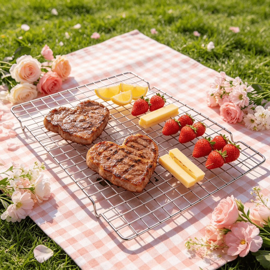 Antihaft-leicht zu reinigendes verdicktes Edelstahl-BBQ-Grillrost 10x15 Zoll, Heim-Holzkohlegrill Fleischrost, auch als Ofen-Back-Abkühlrost für Kekse, Kuchen, Brot verwendbar, Heißluftfritteuse kompatibel, Spülmaschine, 1/2 Stücke