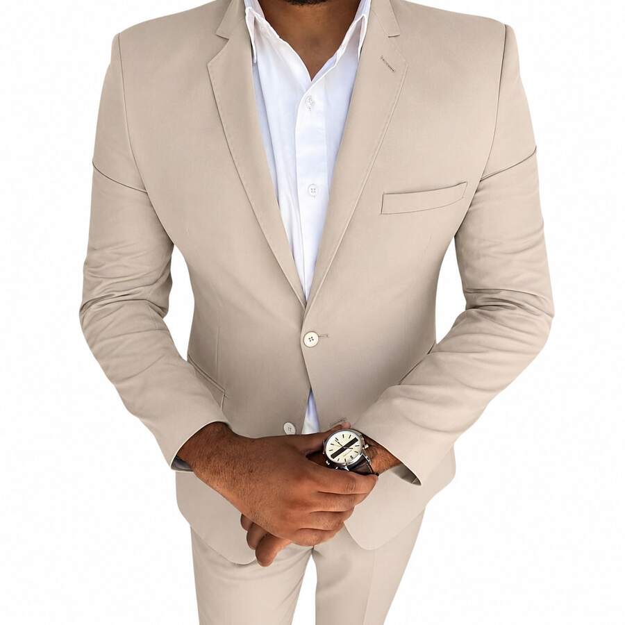 Men's Suit In Polyviscose PV For Weddings - 米色 - 查看 1
