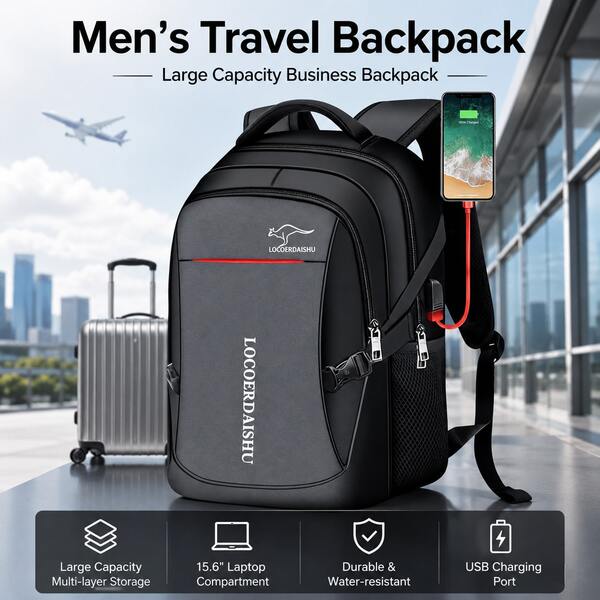 Men's Travel Backpack,Large Capacity Laptop Backpack,Waterproof Business School Bag,Fits 15.6" Laptop,Travel Rucksack With USB Charging Port