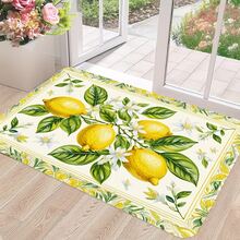 1PC Fresh Lemon Garden Blue & Yellow Decorative Floral Pattern Romantic Garden Theme Bathroom Decor, Playful Bathroom Style Fresh Lemon Garden Blue & Yellow Decoration, Door Mat, Bathroom Rug, Modern Fashion Home Decor Carpet, Bathtub Side Rug, Perfect For Entryway, Kitchen Porch, Living Room Carpet, Door Mat, Small Rug, Welcome Mat - Multicolor - View 7