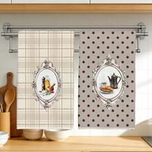 2pcs Vintage Kitchen Utensils, Bread & Coffee Afternoon Tea Pattern Kitchen Towels, Soft Polyester Material Dish Cloths, Suitable For Kitchen Decor, Cleaning, Holiday Party Decoration, Kitchen & Bathroom Essentials, Home Decor, Housewarming Gift - Multicolor - View 2