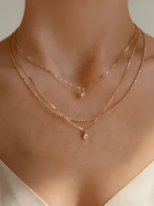1 chiếc dây chuyền mặt dây nhiều lớp tua rua tối giản màu vàng, thích hợp để đeo vào ngày Valentine hoặc làm quà tặng cho bạn bè. - Vàng - Xem 2