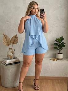 Women's Jumpsuit With Halter Neck, Ruffled Front, And Open Back - 米色 - View 6