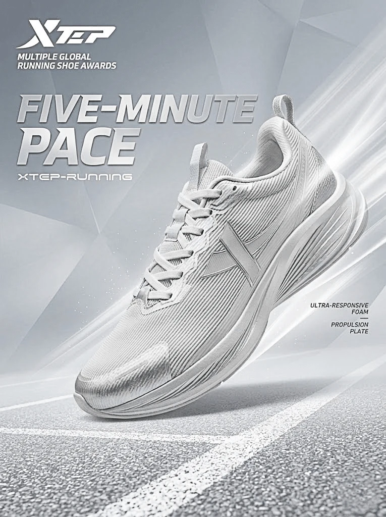 XTEP ET 5-Minute Running Shoes For Men, New Arrival, Shock Absorption & Rebound, Moonstone Gray/Silver - Moon Lime/Silver - View 1