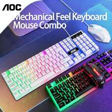 AOC Combo de teclado y ratón con cable KM100: ratón silencioso y teclado cómodo, disponible en blanco y negro, Plug and Play, conjunto universal con cable para ordenador, teclas de alta definición, ratón silencioso para uso de oficina. - Ver 1