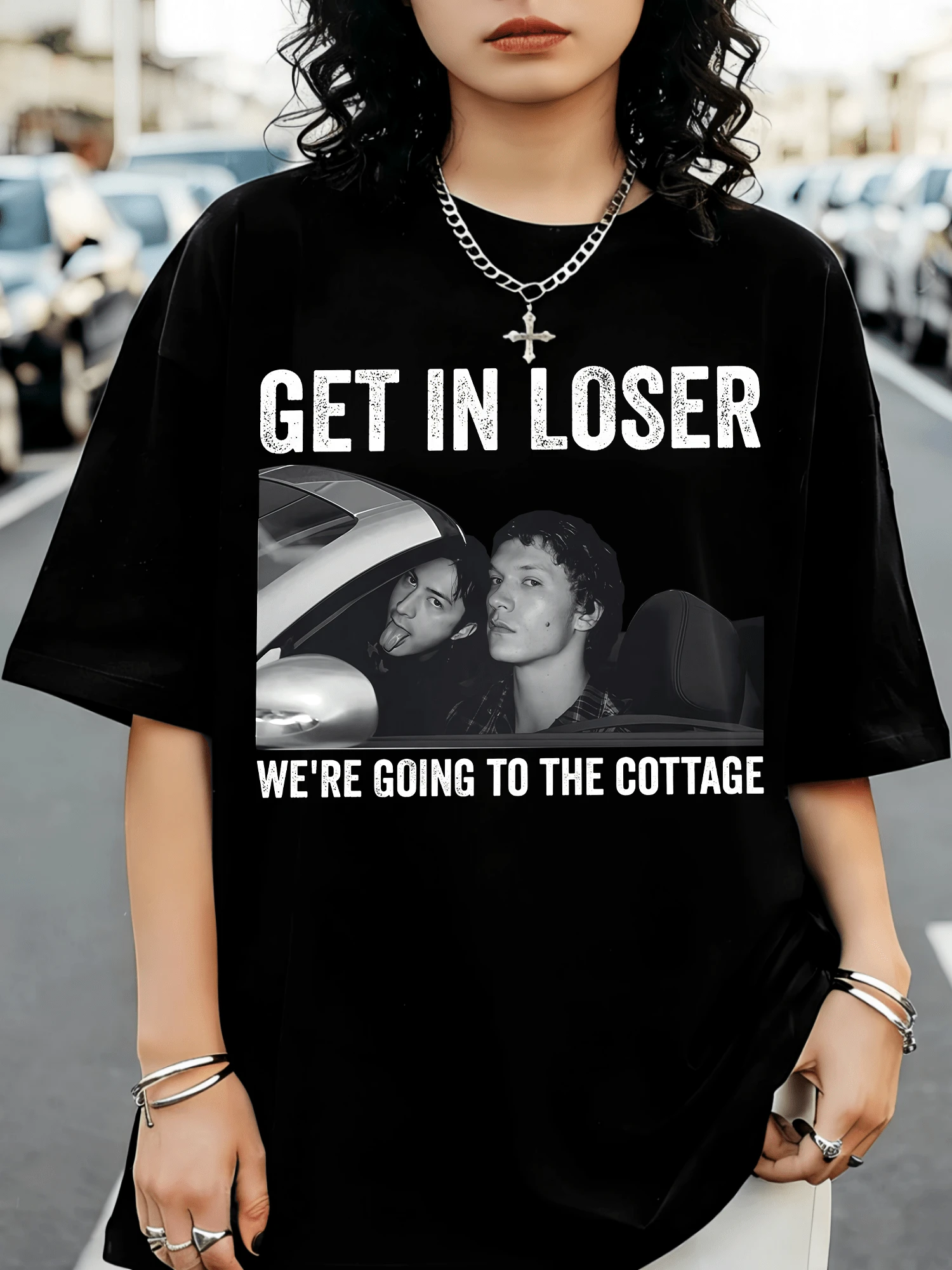 Heated Rivalry "Get In Loser We're Going To The Cottage" T-Shirt, BookTok Fan Tee - Black - View 1