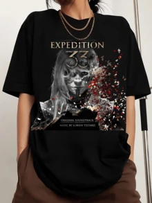 Clair Obscur Expedition 33-1 Printed Men's Sports T-Shirt With Crew Neck And Short Sleeves - Black - View 1