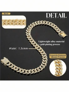1pc 13mm Shiny Pet Necklace, Lightweight Material, Decorative Dog Collar, Full Rhinestone Fashion Pet Necklace, Pet Decorative Chain Accessory, Suitable For Small, Medium, Large Dogs And Cats, Perfect For Daily Wear And Party, Pet Birthday Gift - Gold - View 7