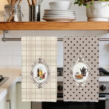 2pcs Vintage Kitchen Utensils, Bread & Coffee Afternoon Tea Pattern Kitchen Towels, Soft Polyester Material Dish Cloths, Suitable For Kitchen Decor, Cleaning, Holiday Party Decoration, Kitchen & Bathroom Essentials, Home Decor, Housewarming Gift - Multicolor - View 5