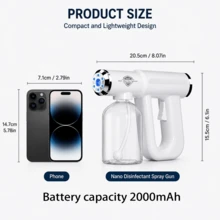 Pistola de Pulverização de Desinfetante Nano Profissional: Pulverizador Elétrico e Pistola de Vapor Nano Portátil sem Fio, com Luz Azul, Possibilitando Desinfecção sem Contato. - Branco - Ver 11