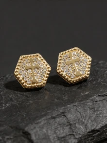 Khuyên tai hình thánh giá bằng đồng tối giản unisex - Bông tai - Xem 1