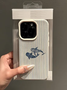 1个白色皮革纹理条纹鲸鱼图案软TPU防震防刮时尚手机壳，兼容苹果17、16、15、14、13、12、11 Pro Max、Air和Series系列 - 彩色 - 查看 4