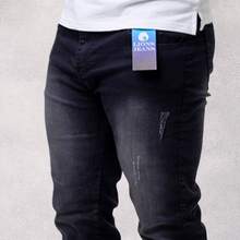 Men's Slim Trousers In Premium Jeans With Lycra Elastane (Choose Your Variation) - 黑與白 - 查看 2