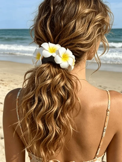 1pc Hawaiian Daisy Flower Foam Hair Scrunchie For Women, Suitable To Tie Bun Or Ponytail Ponytail Holders Hair Elastics Hair Rubber Bands Scrunchies Hair Rope Elastic Hair Tie, Hair Bobbles ,Head Piece Hair Accessories Head Accessories Elastic Band